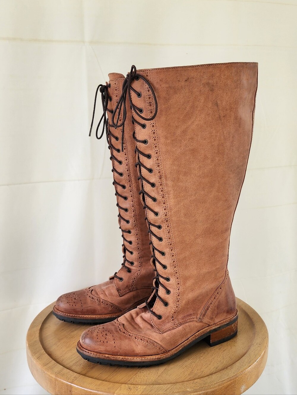 Ted & Muffy Tall Lace-Up Women's Riding Boots in Cognac Brown